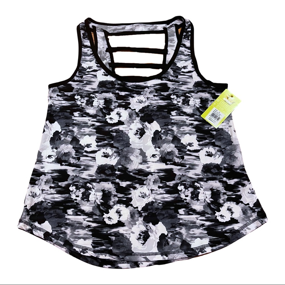 Black & White Floral Strappy Back Athletic Tank
